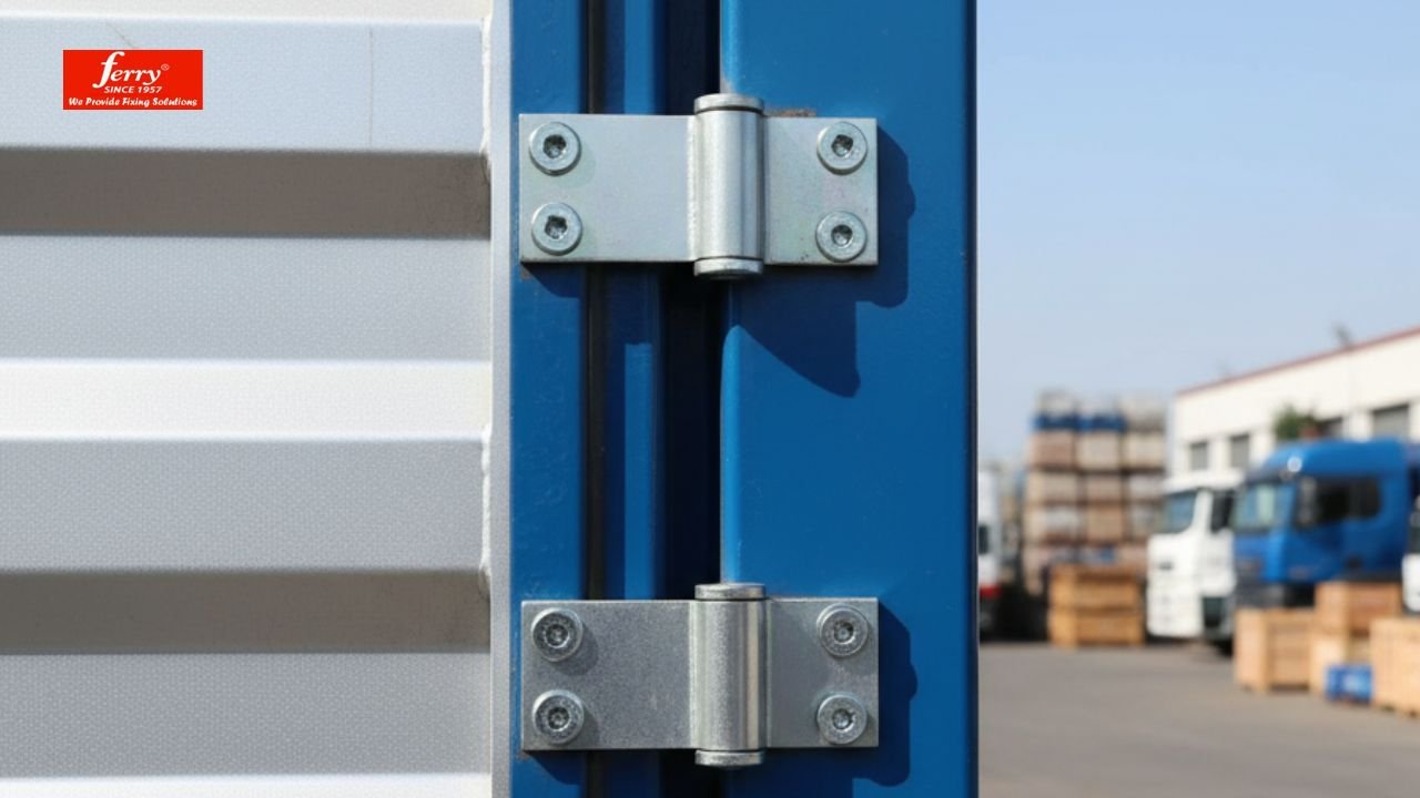 2-inch lorry hinges installed on a cargo truck door showing strong alignment and rust-resistant finish – ideal for fleet use.
